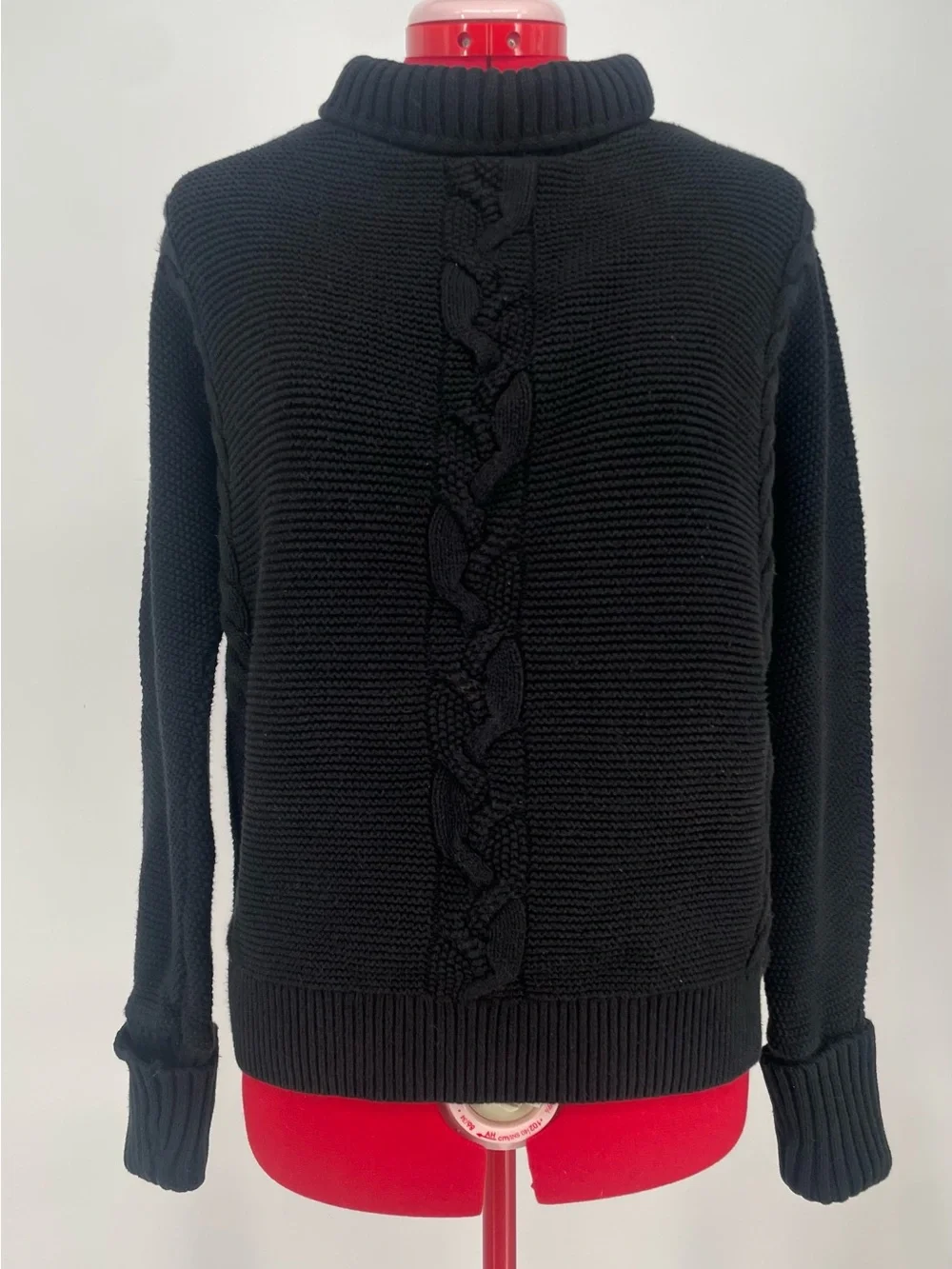 GAP 100% Cotton Black Chunky Cable Knit Fold-over Cuff Mock Neck Sweater